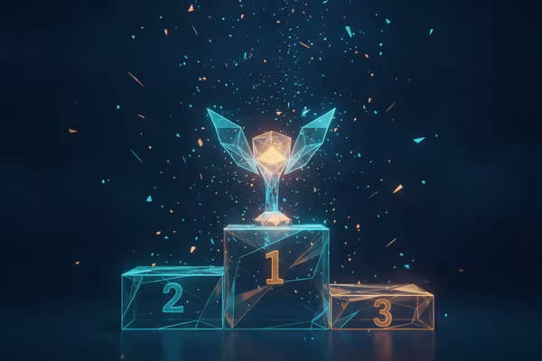 Glowing leaderboard podium with trophy illustration