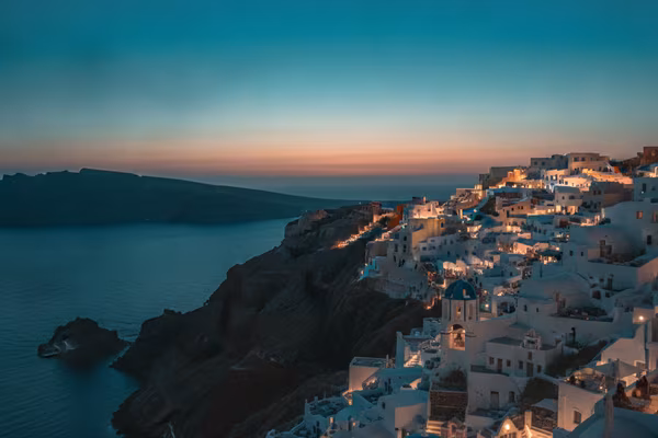 Santorini blue domes at twilight