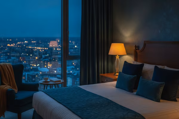 Cosy boutique hotel room at evening