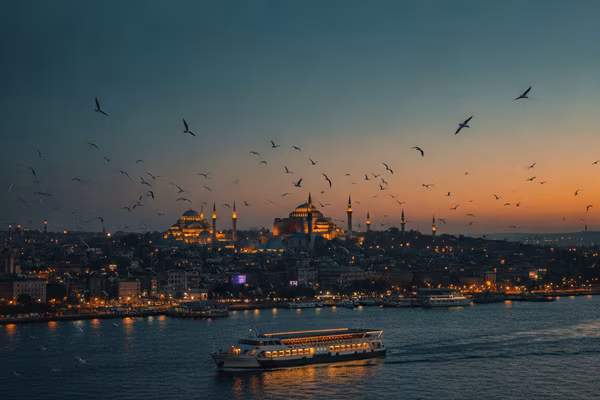 Istanbul mosques and Bosphorus at dusk