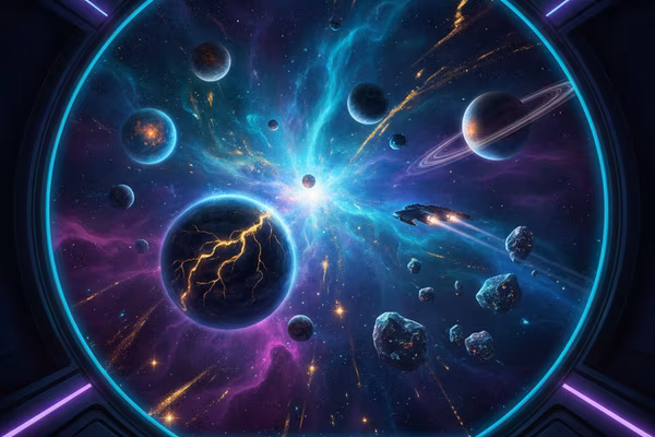 Stellar Voyage slot game cover with planets and nebulas